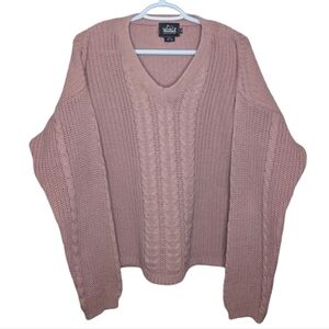 Vintage Woolrich Petal Pink Cable Knit V Neck Sweater Womens M
